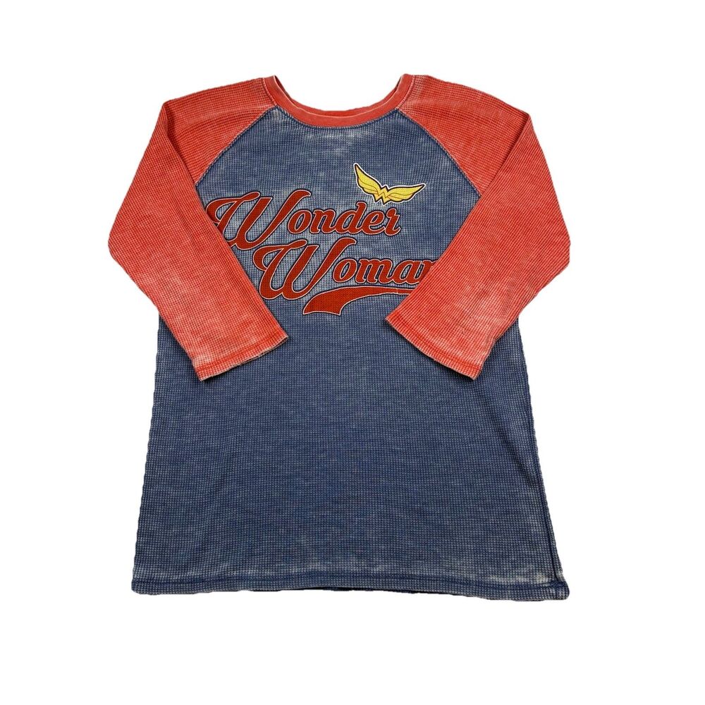 DC Comics Wonder Woman 3/4 Sleeve Raglan Thermal Girls Large Red Blue Colorblock
